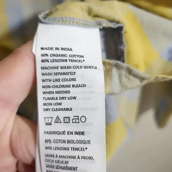 PrAna Elena popover yellow & blue plaid vneck button front shirt woman's size XL - Picture 10 of 12